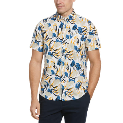 EcoVero™ Blend Painted Floral Print Shirt (Bright White) 