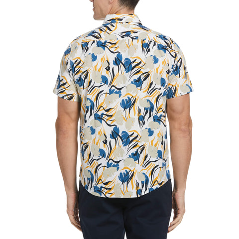 EcoVero™ Blend Painted Floral Print Shirt (Bright White) 