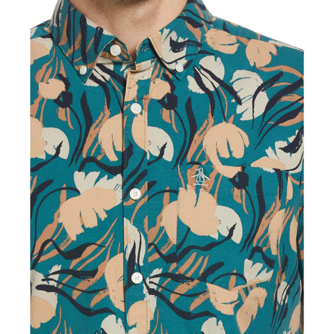 EcoVero™ Blend Painted Floral Print Shirt (Pacific) 