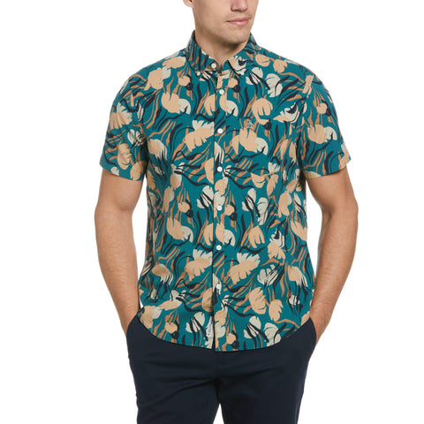 EcoVero™ Blend Painted Floral Print Shirt (Pacific) 