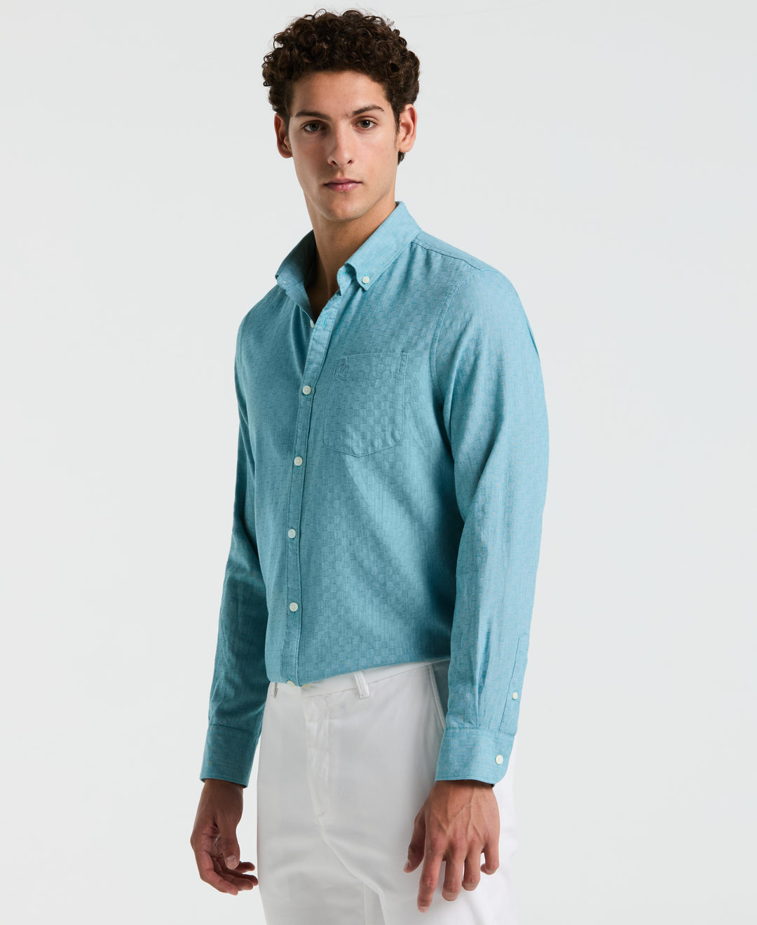 Long Sleeve EcoVero Tonal Check Shirt (Exotic Plume) 