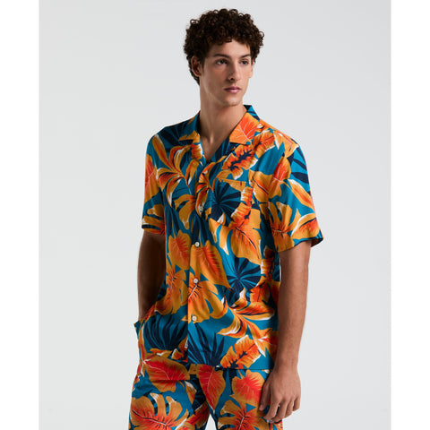EcoVero™ Tropical Leaf Print Shirt (Mosaic Blue) 