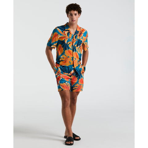 EcoVero™ Tropical Leaf Print Shirt (Mosaic Blue) 