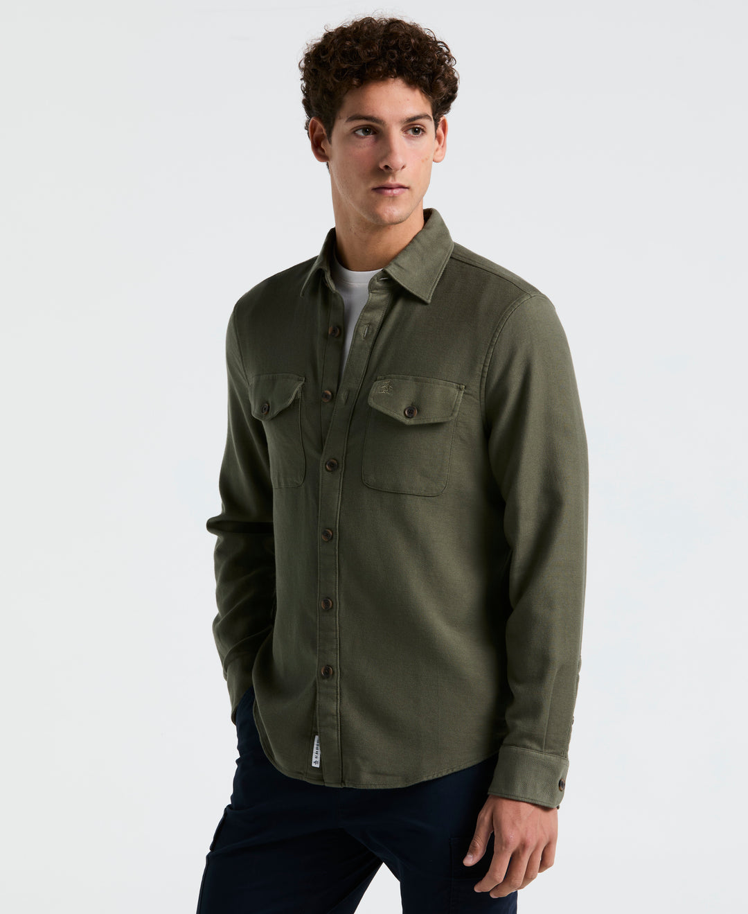 EcoVero™ Blend Loop Back Overshirt (Dusty Olive) 