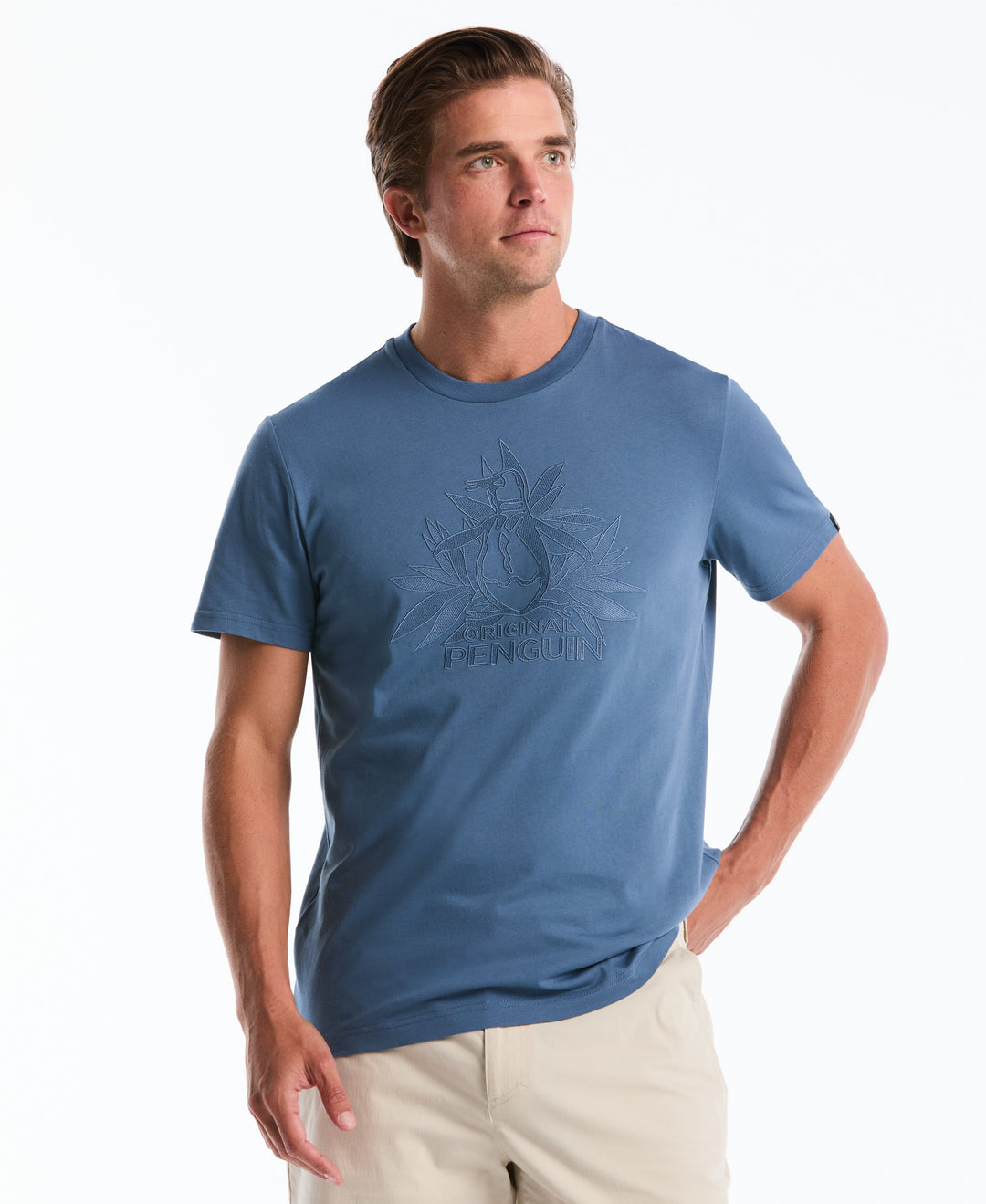 Embroidered Bloom Pete Jersey Tee-Tees-Copen Blue-XS-Original Penguin