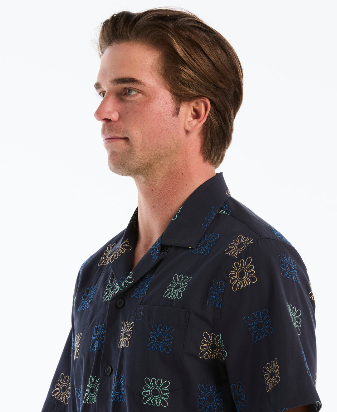 Cotton Embroidered Camp Shirt (Dark Sapphire) 