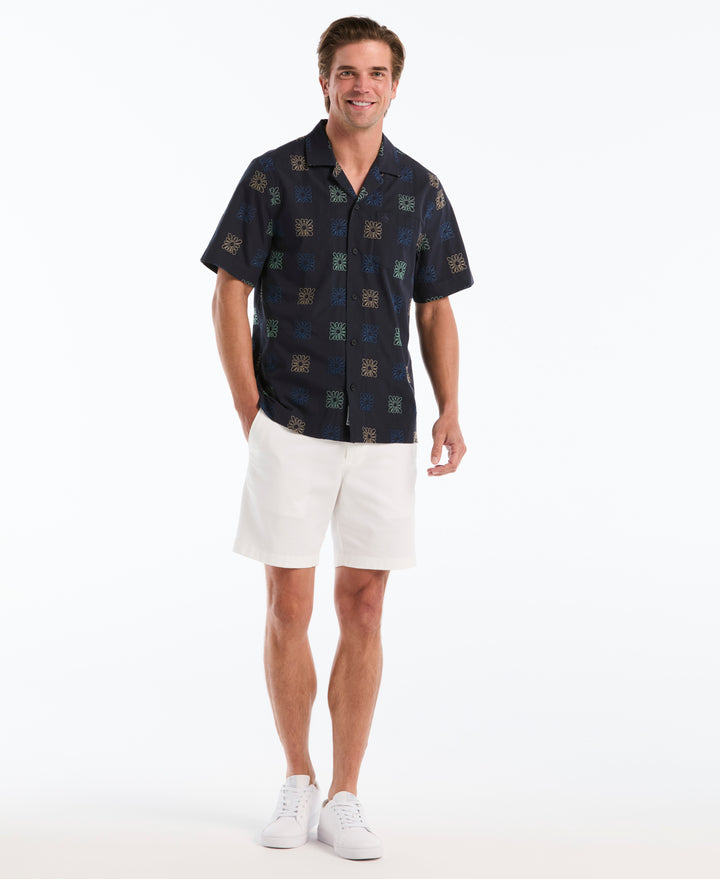 Cotton Embroidered Camp Shirt (Dark Sapphire) 