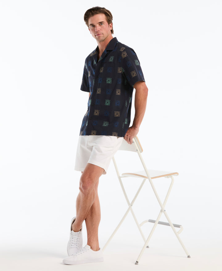 Cotton Embroidered Camp Shirt (Dark Sapphire) 