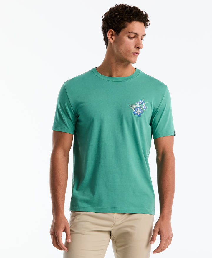 Cotton Embroidered Floral Graphic Tee (Beryl Green) 