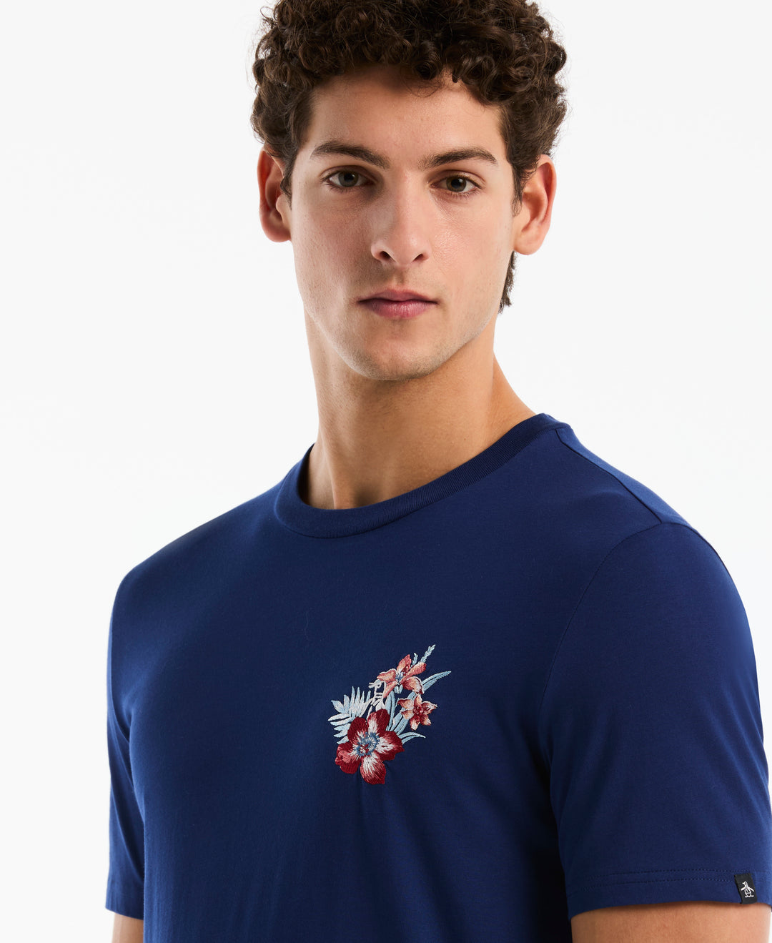 Cotton Embroidered Floral Graphic Tee (Blue Depths) 