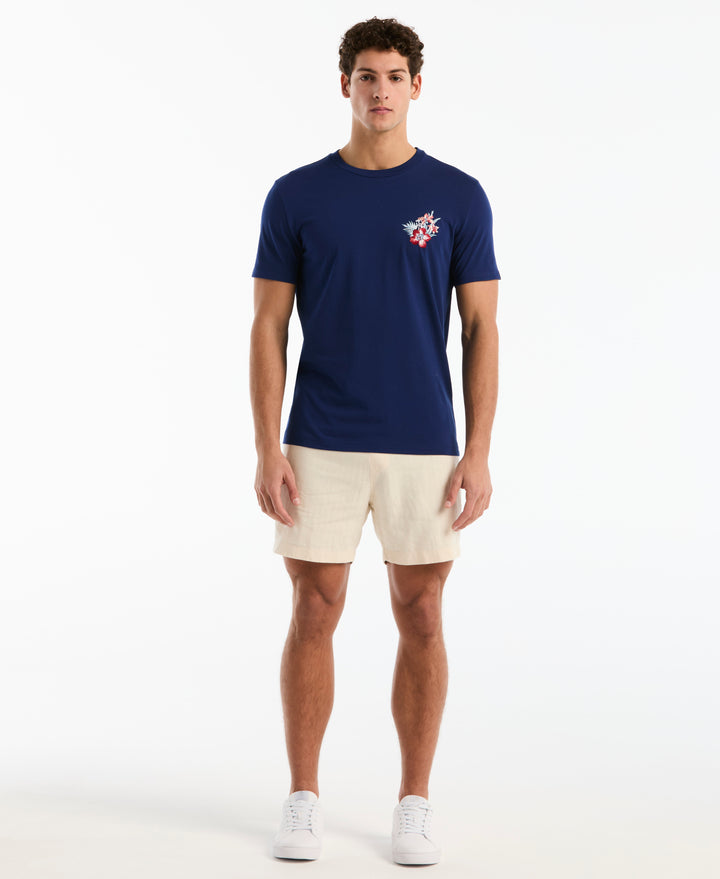 Cotton Embroidered Floral Graphic Tee (Blue Depths) 