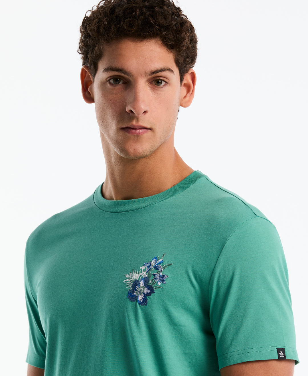 Cotton Embroidered Floral Graphic Tee (Beryl Green) 