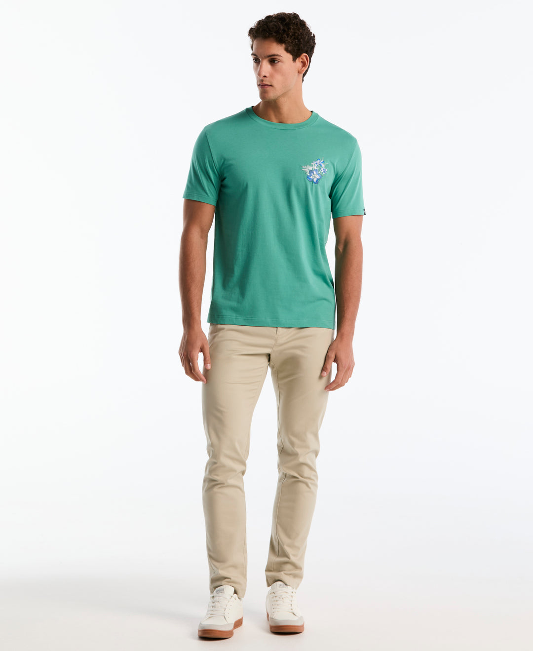Cotton Embroidered Floral Graphic Tee (Beryl Green) 