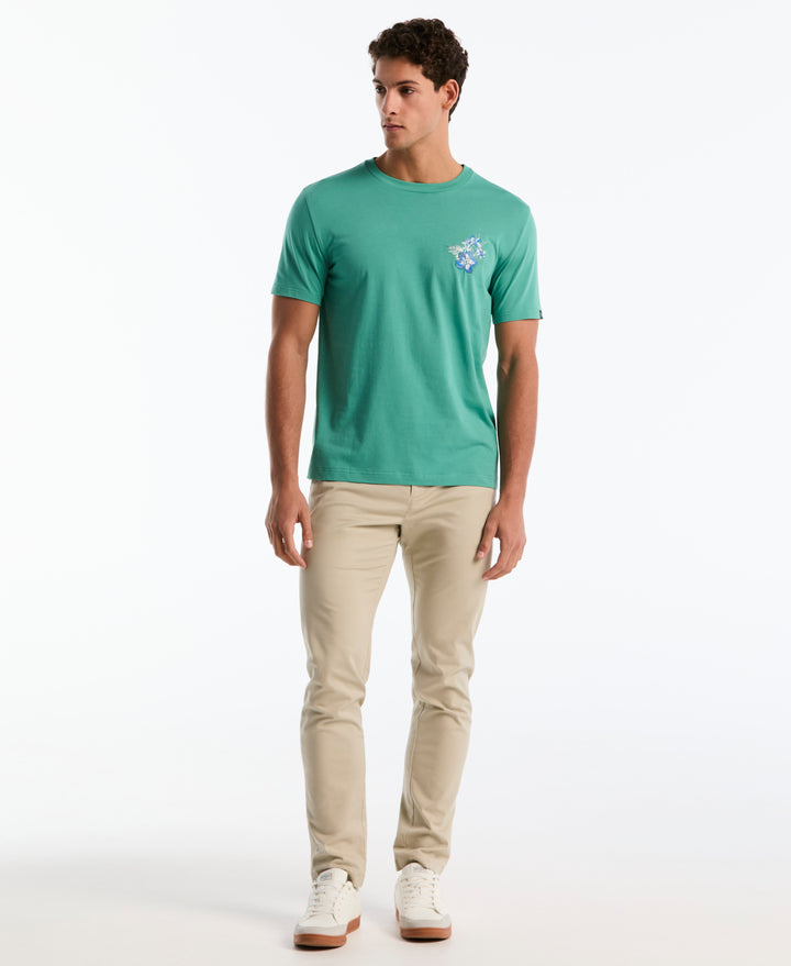 Cotton Embroidered Floral Graphic Tee (Beryl Green) 