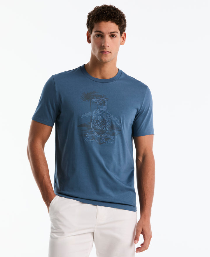 Jersey Embroidered Lei Graphic Cotton Tee (Copen Blue) 