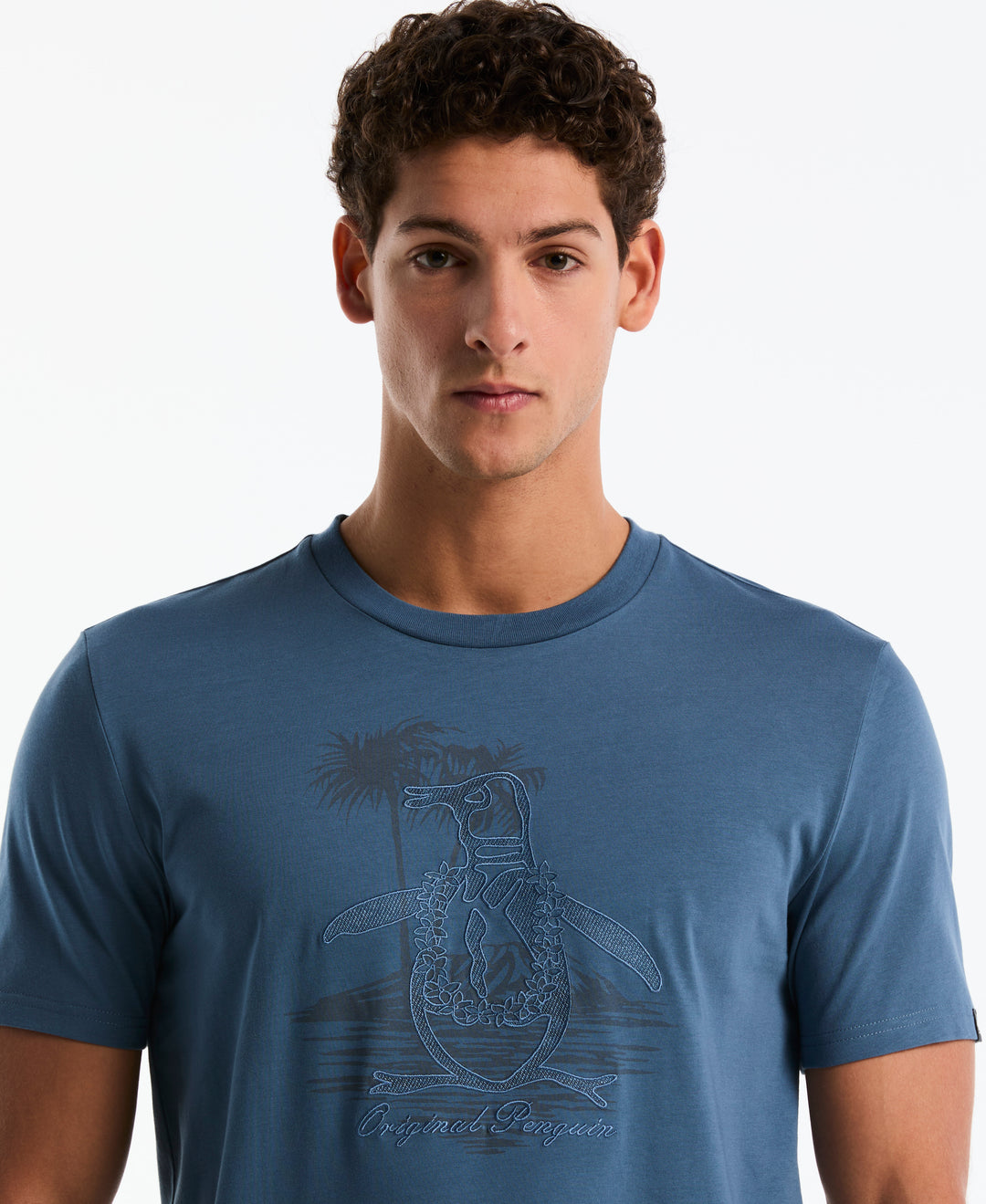 Jersey Embroidered Lei Graphic Cotton Tee (Copen Blue) 