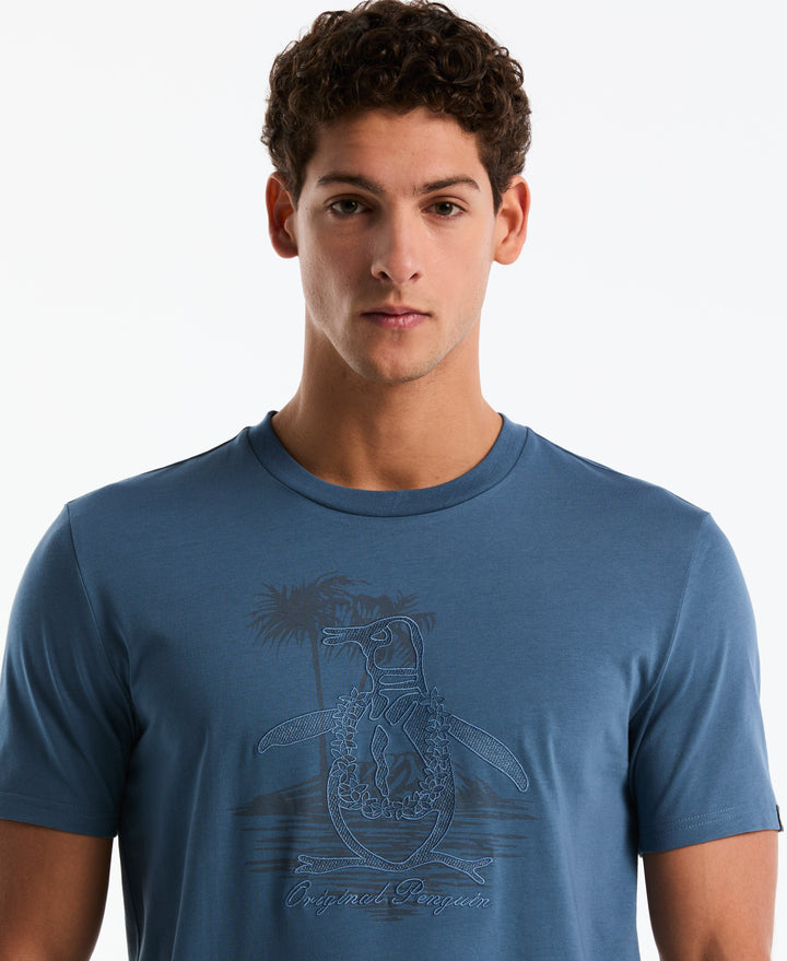 Jersey Embroidered Lei Graphic Cotton Tee (Copen Blue) 