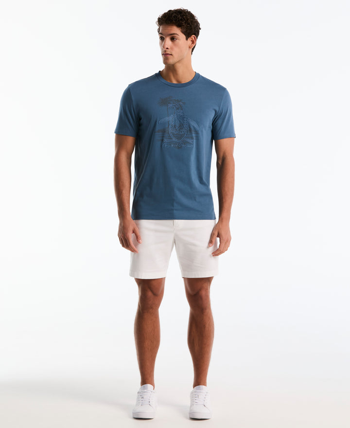 Jersey Embroidered Lei Graphic Cotton Tee (Copen Blue) 