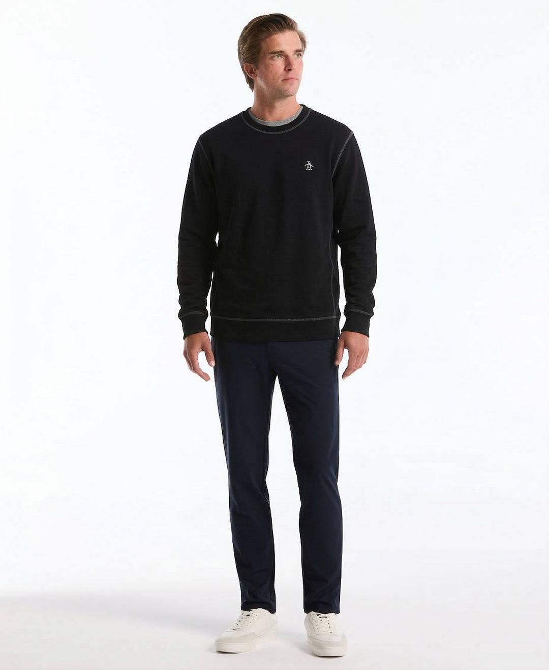 Embroidered Pete Fleece Crewneck-Sweatshirts-True Black-XS-Original Penguin