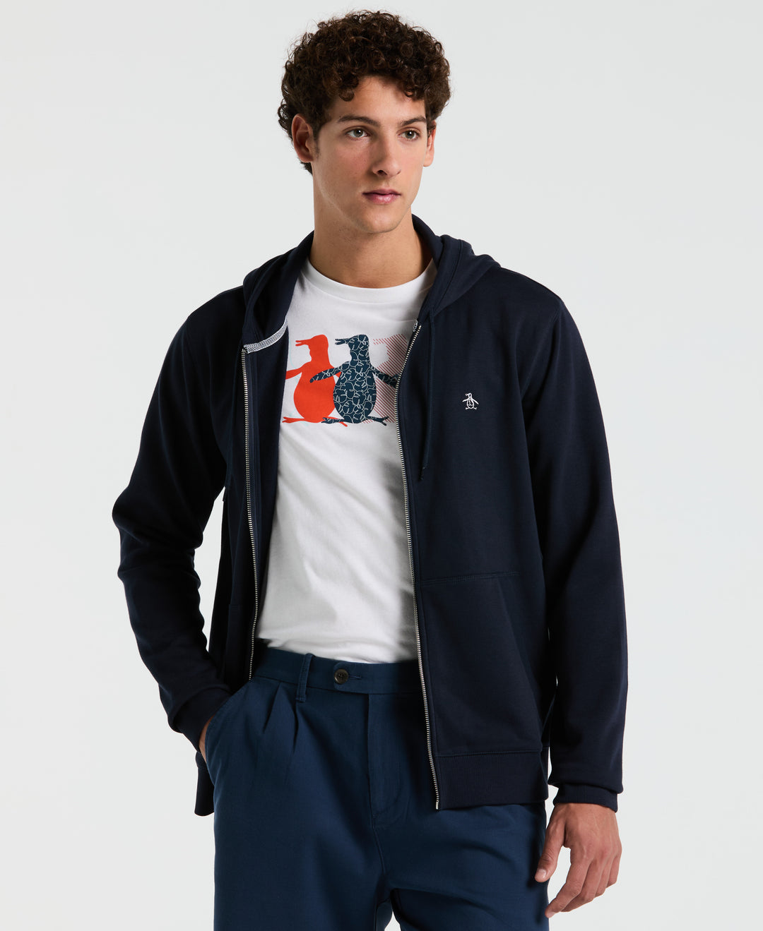 Full Zip Fleece Embroidered Pete Hoodie (Dark Sapphire) 