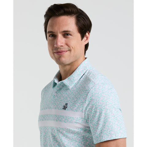 Engineered Novelty Stripe Printed Golf Polo Shirt (Bright White) 