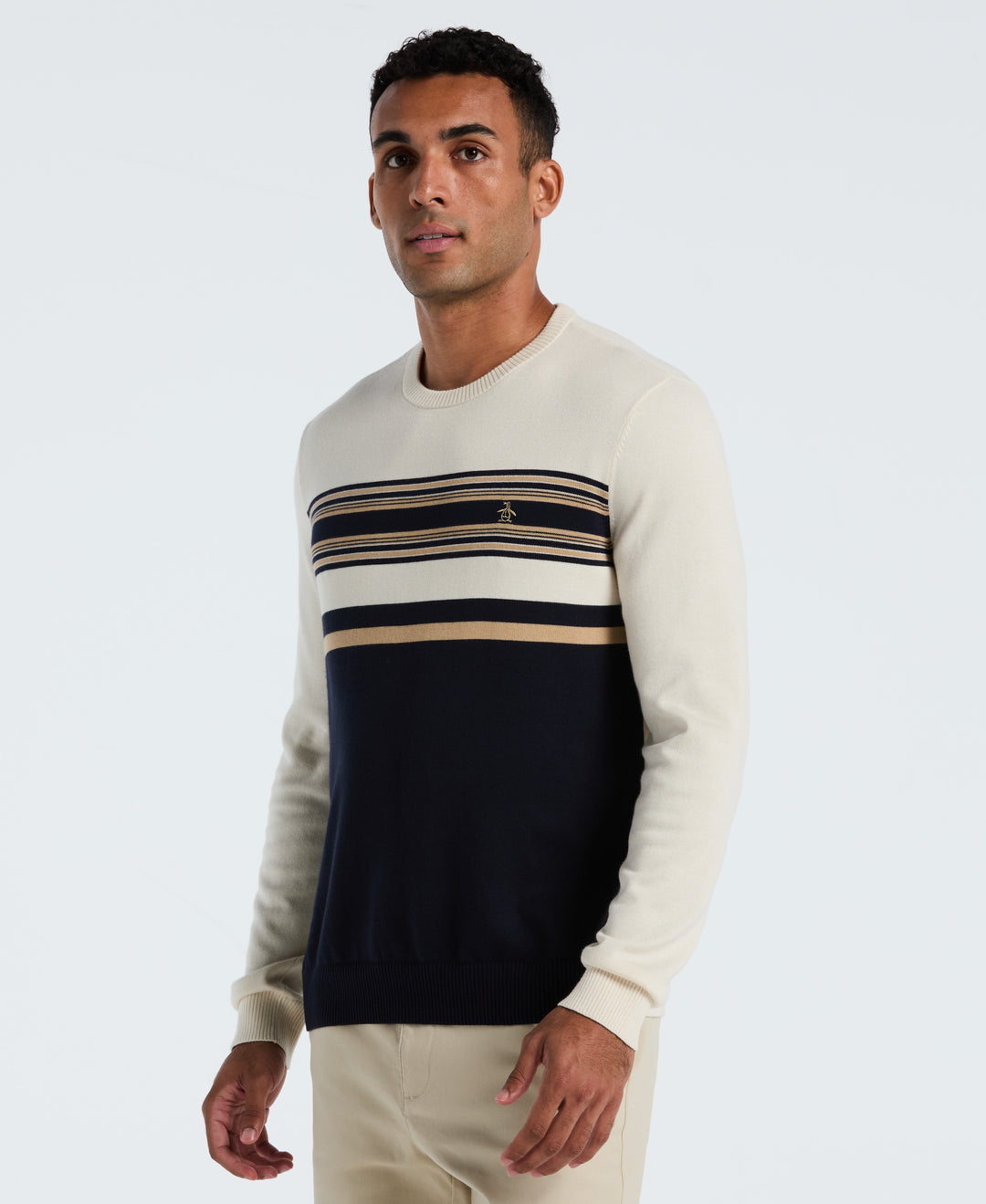 Cotton Engineered Stripe Crewneck Sweater (Dark Sapphire) 