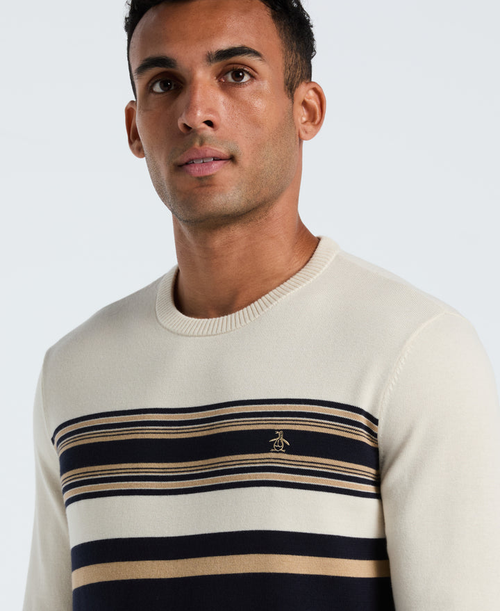 Cotton Engineered Stripe Crewneck Sweater (Dark Sapphire) 