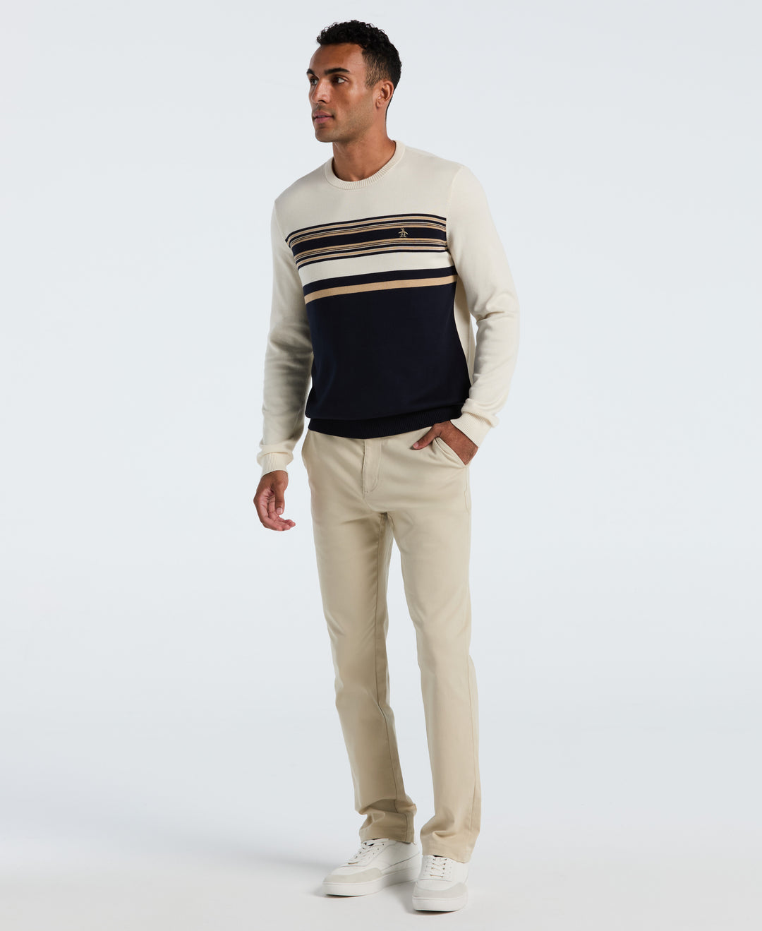 Cotton Engineered Stripe Crewneck Sweater (Dark Sapphire) 