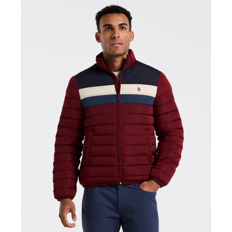 Lightweight Faux Down Colorblock Jacket (Cabernet) 