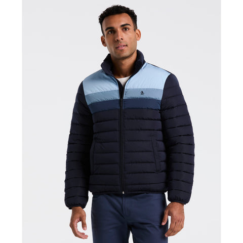 Lightweight Faux Down Colorblock Jacket (Dark Sapphire) 