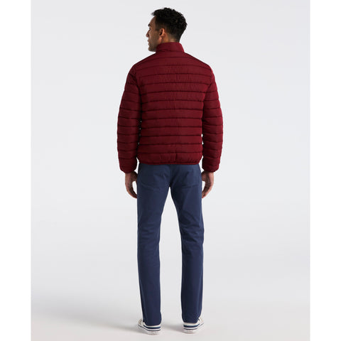 Lightweight Faux Down Colorblock Jacket (Cabernet) 
