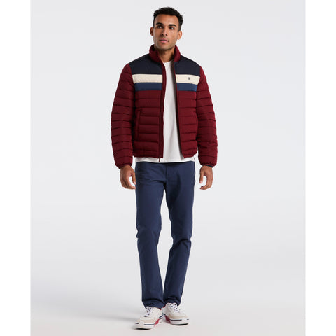 Lightweight Faux Down Colorblock Jacket (Cabernet) 