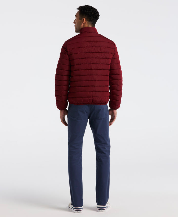 Lightweight Faux Down Colorblock Jacket (Cabernet) 