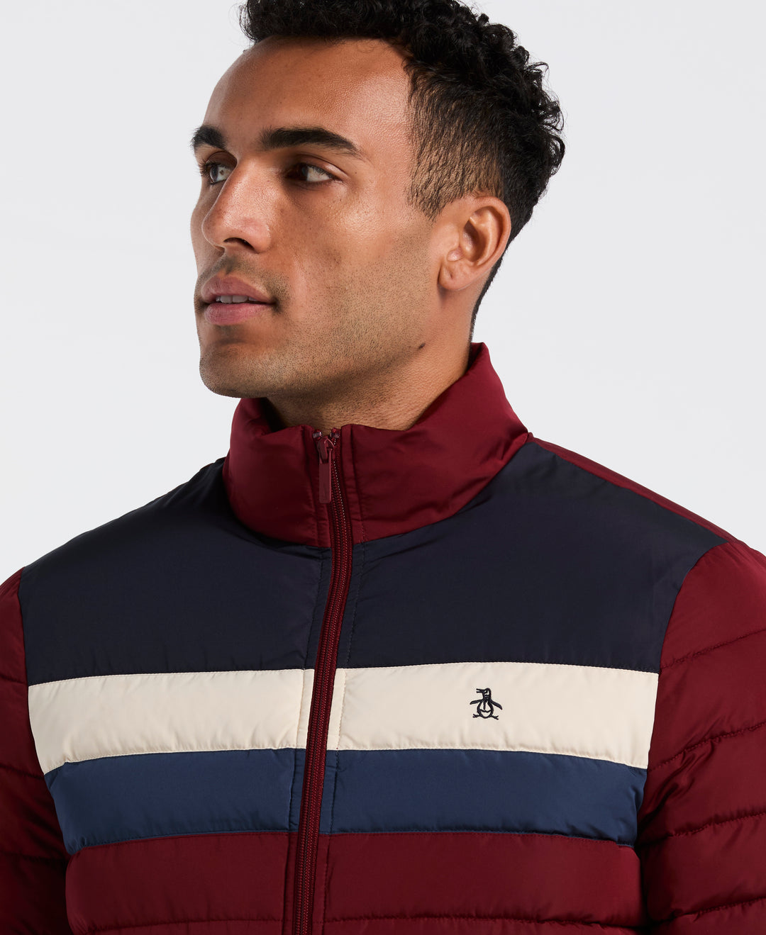 Lightweight Faux Down Colorblock Jacket (Cabernet) 