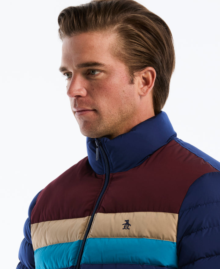 Lightweight Faux Down Colorblock Jacket (Blue Depths) 