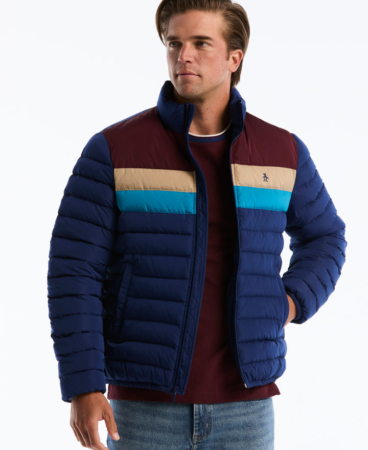 Lightweight Faux Down Colorblock Jacket (Blue Depths) 