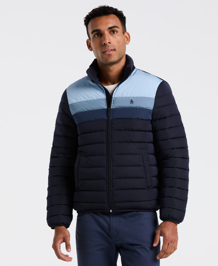 Lightweight Faux Down Colorblock Jacket (Dark Sapphire) 