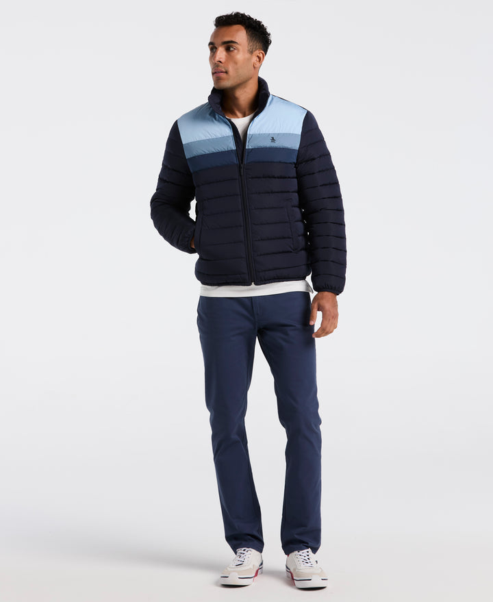 Lightweight Faux Down Colorblock Jacket (Dark Sapphire) 