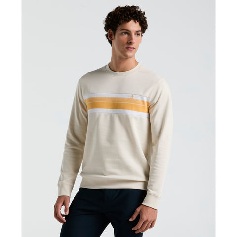 Fleece Chest Stripe Crew Neck Sweater (Birch) 
