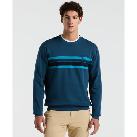 Fleece Chest Stripe Crew Neck Sweater-Sweatshirts-Blue Wing Teal-XS-Original Penguin