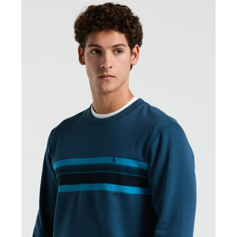 Fleece Chest Stripe Crew Neck Sweater-Sweatshirts-Original Penguin