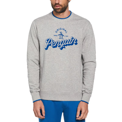 Heather Fleece Crew Neck Logo Sweatshirt (Rain Heather) 