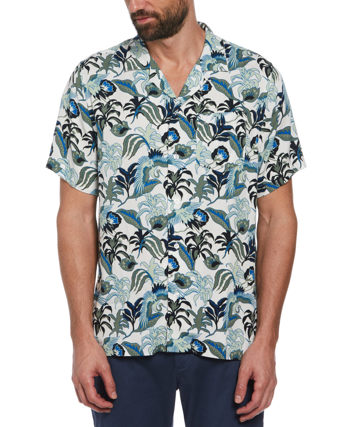 Floral Crane Print Shirt (Bright White) 
