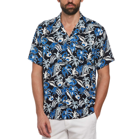 Floral Crane Print Shirt (Dark Sapphire) 