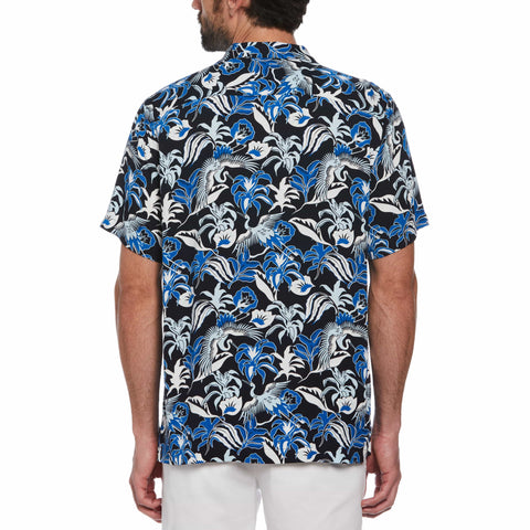 Floral Crane Print Shirt (Dark Sapphire) 