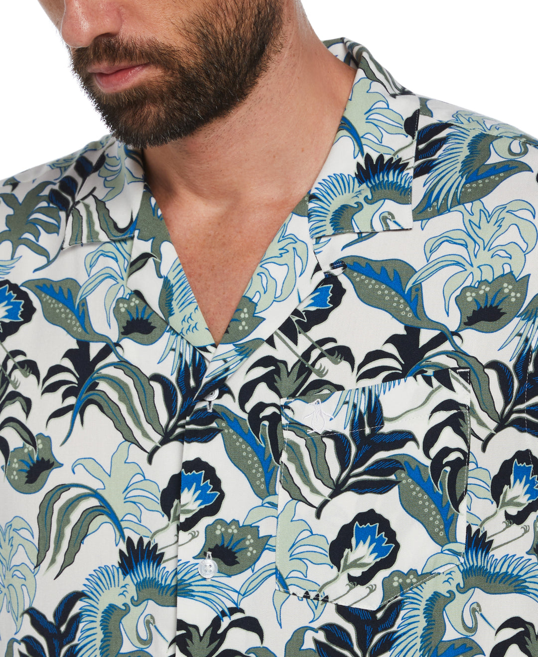 Floral Crane Print Shirt (Bright White) 