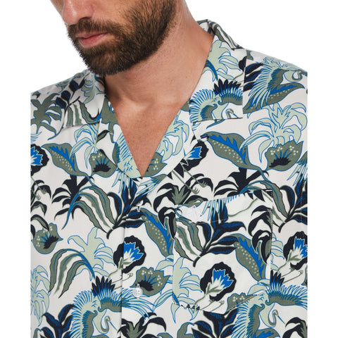 Floral Crane Print Shirt (Bright White) 