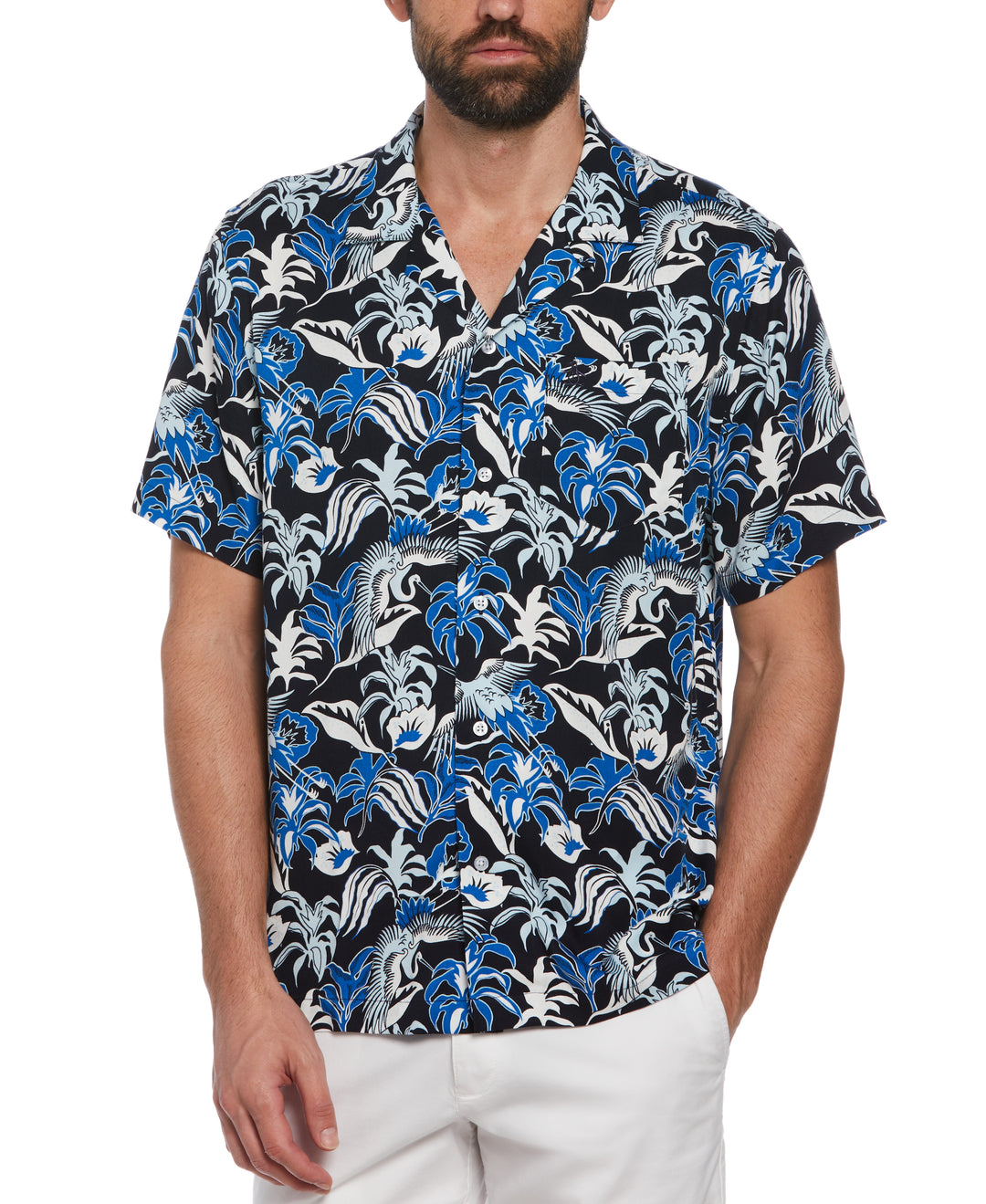 Floral Crane Print Shirt (Dark Sapphire) 