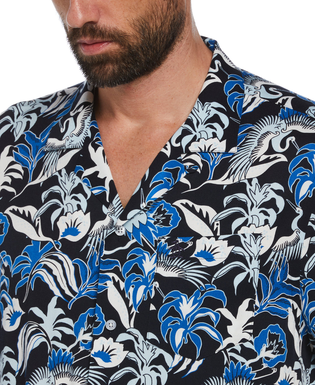 Floral Crane Print Shirt (Dark Sapphire) 
