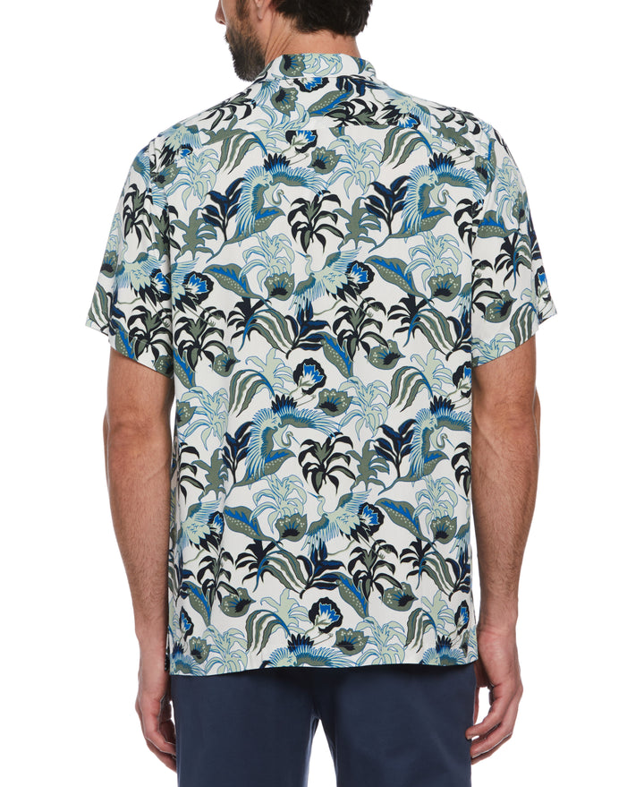 Floral Crane Print Shirt (Bright White) 